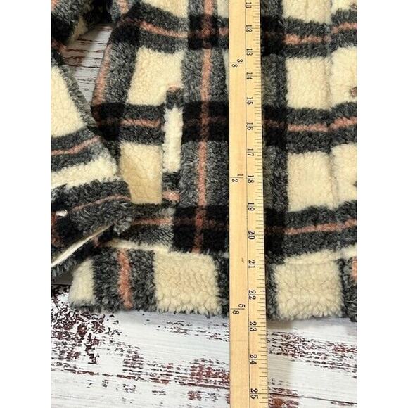 Levi's Womens Trucker Jacket Ex-Boyfriend All Over Sherpa Plaid Beige Size S NWT - Picture 12 of 12